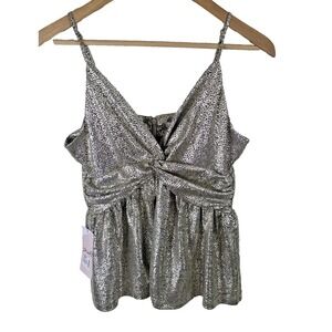 Skies Are Blue Tank Shirt Sz S Champagne Twist Front Metallic Blouse Night Out